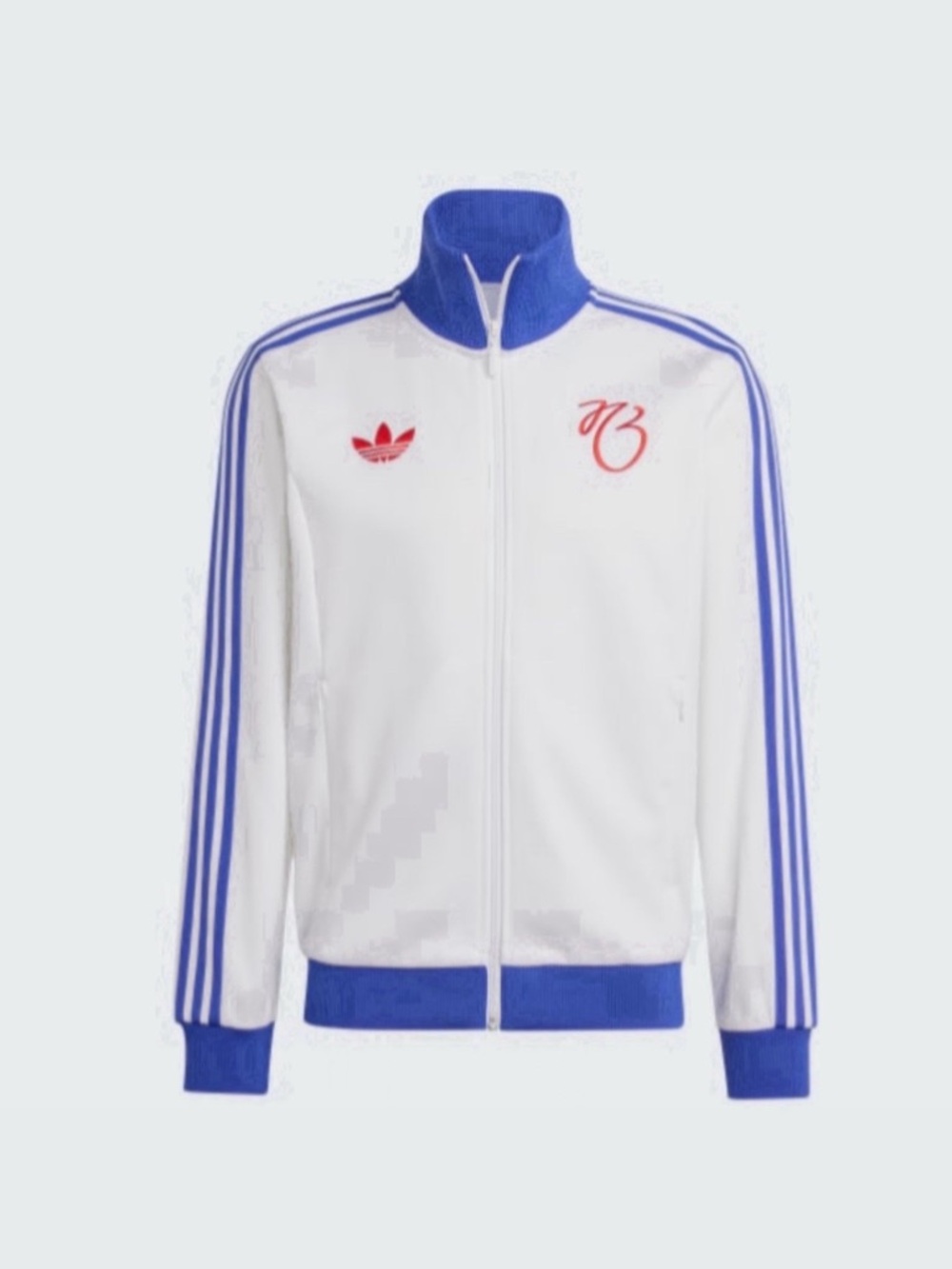 adidas White Jacket with Blue Trim and Red Logos